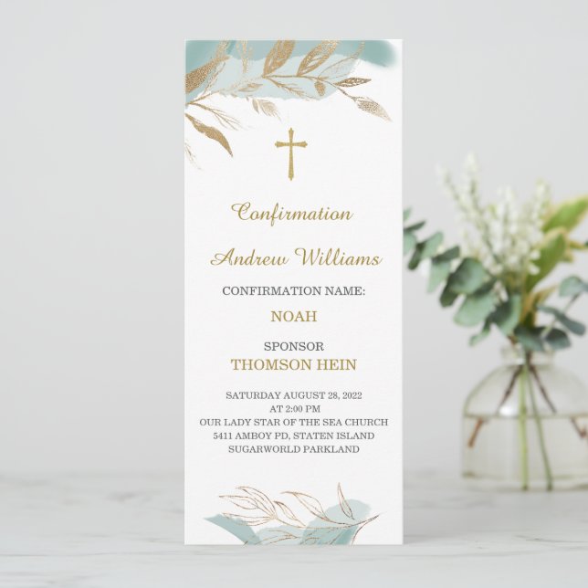 Tarjeta de oración personalizada para niño de conf (Anverso de pie)