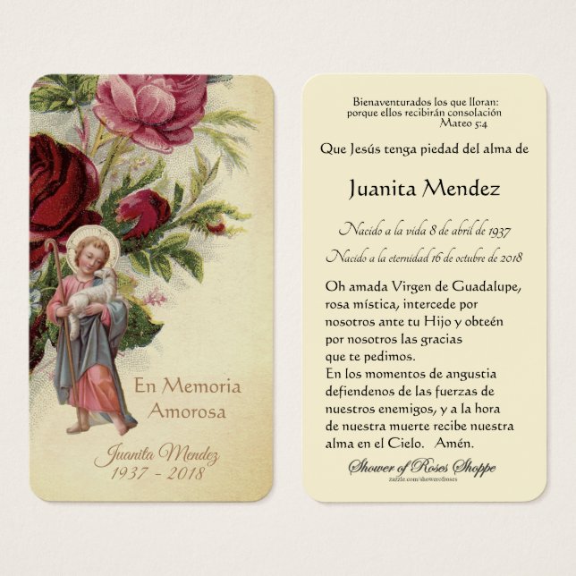 Tarjeta de oración religiosa para niños Jesús Rosa (Anverso y reverso)