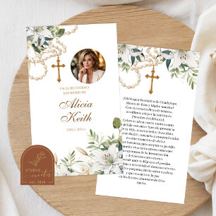 Tarjeta de Oración Rosario de Lirio Blanco Funeral