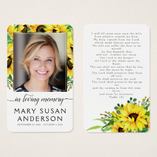Tarjeta de oración Rustic Sunflower Photo Memorial
