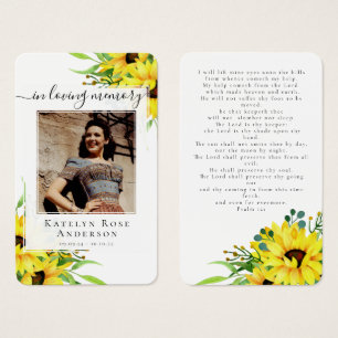 Tarjeta de oración Rustic Sunflower Photo Memorial
