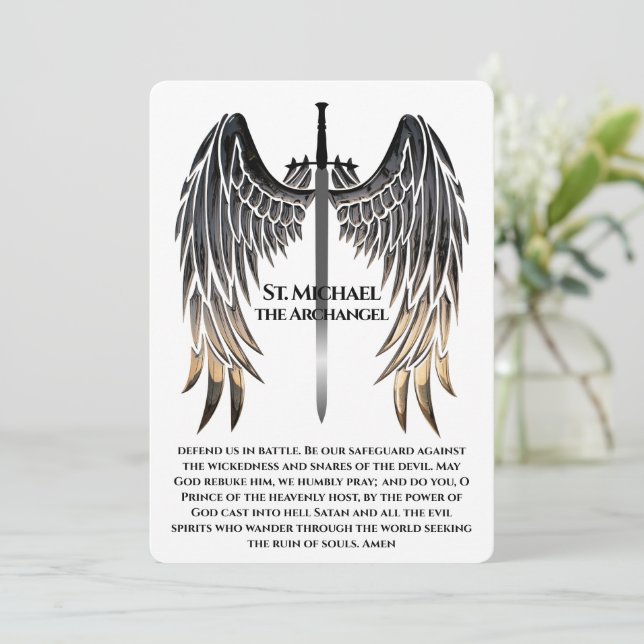 Tarjeta de Oración St. Michael para Protección (Anverso de pie)