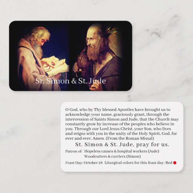 Tarjeta de oración St. Simon y St. Jude (Anverso / Reverso)