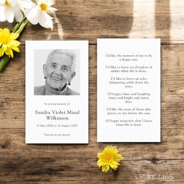 Tarjeta de oraciones conmemorativas minimalistas d (modern minimal photo prayer card , ideal for keepsake to treasure forever )