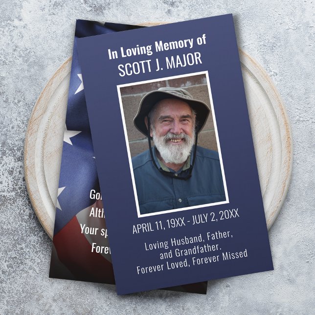 Tarjeta de oraciones de bandera Foto Tarjeta azul  (Flag Prayer Card Photo Ombre Blue Card)