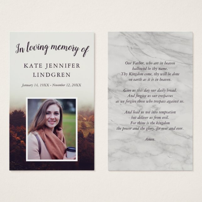 Tarjeta de oraciones de fotos de otoño de Misty (Anverso y reverso)