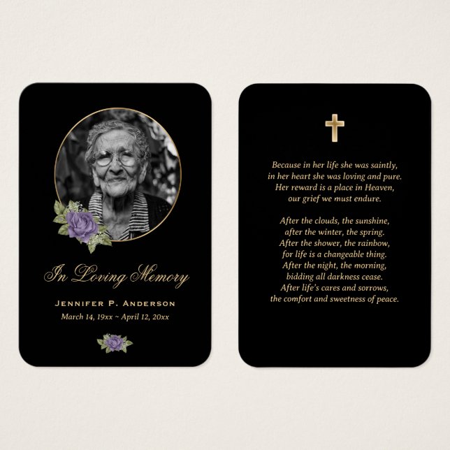 Tarjeta de oraciones de funerales florales Black P (Anverso y reverso)