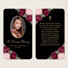Tarjeta de oraciones de funerales florales de oro 