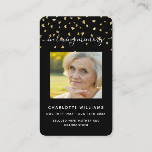 Tarjeta de oraciones fúnebres de los corazones de 