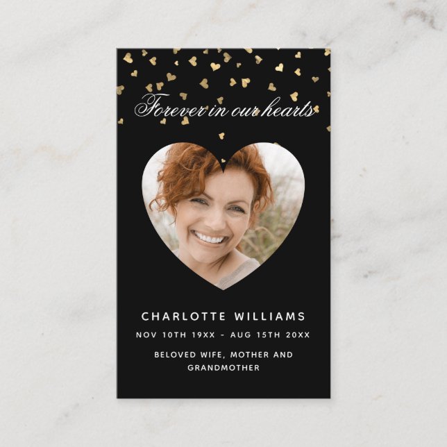 Tarjeta de oraciones fúnebres de los corazones de  (Anverso)