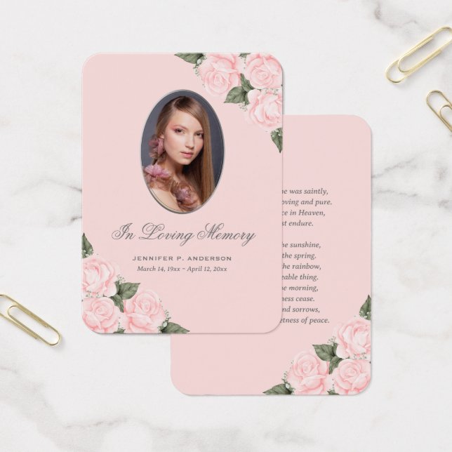 Tarjeta de oraciones funerales acuarela Rubor Pink (Oficina)