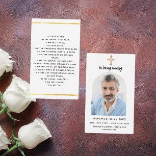 Tarjeta de oraciones funerarias de la cruz de la f