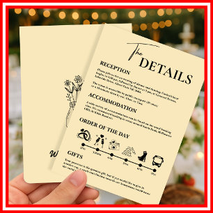 Tarjeta de orden de eventos de boda amarilla mante