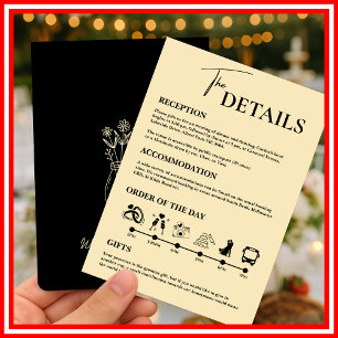 Tarjeta de orden de eventos de boda amarilla mante