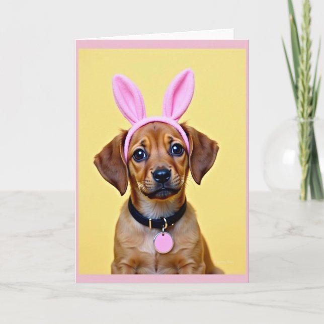 Tarjeta de orejas de conejo de cachorro lindo (Anverso)