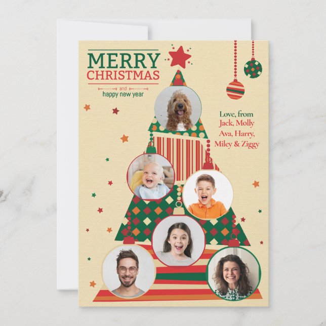 Tarjeta de ornamento de árbol de Navidad fotográfi (Anverso)