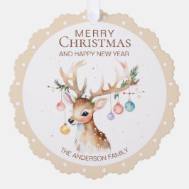 Tarjeta de ornamento de Navidad beige para reno ac