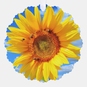Tarjeta de ornamento de Navidad de girasol amarill