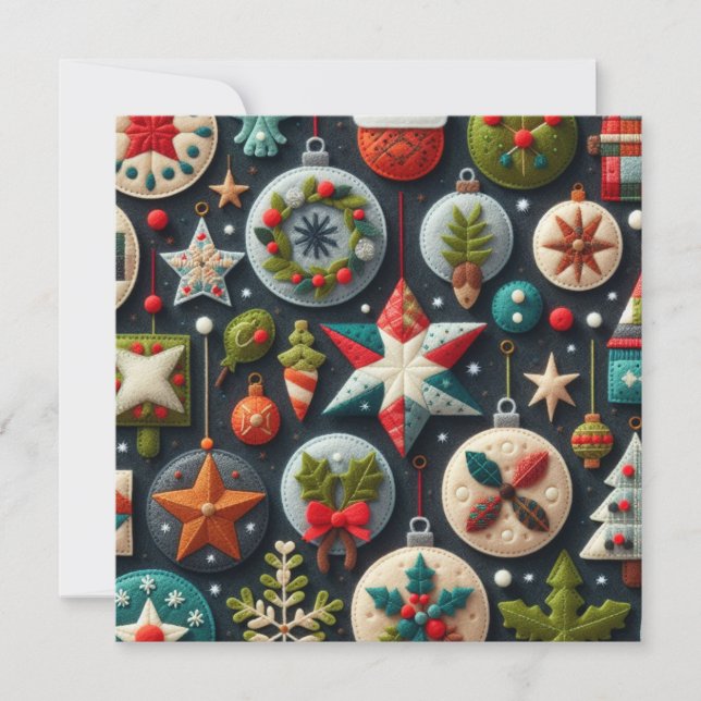 Tarjeta de ornamento de Navidad Felt Patchwork (Anverso)