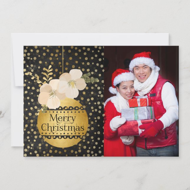 Tarjeta de ornamento de Navidad negra de oro conte (Anverso)