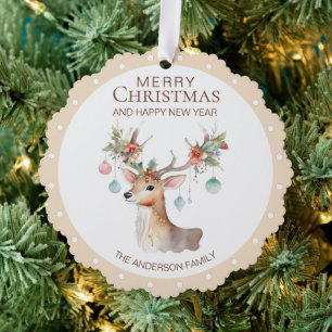 Tarjeta de ornamento de Navidad para reno floral B