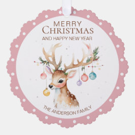 Tarjeta de ornamento de Navidad rosa para renos de
