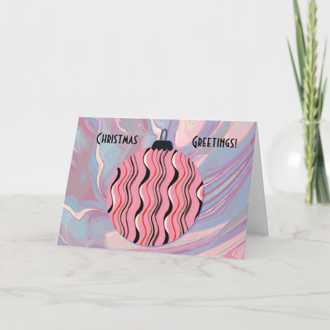 Tarjeta de ornamento de Navidad rosa y abstracta (Anverso)