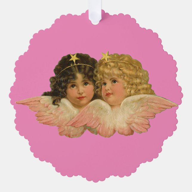 Tarjeta de ornamento de papel de ángeles de época (Anverso)