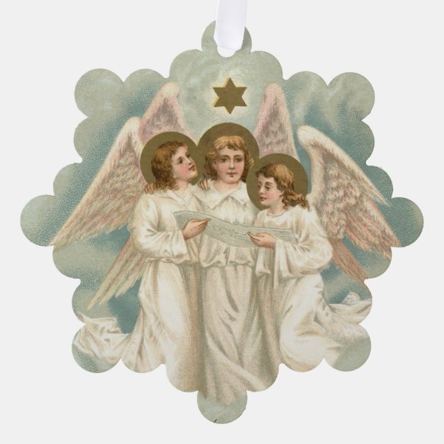 Tarjeta de ornamento de papel de ángeles de época (Anverso)