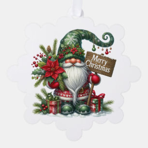 Tarjeta de ornamento de papel de Gnome para navida