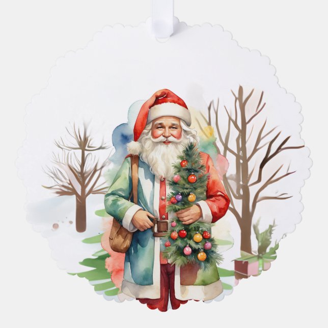 Tarjeta de ornamento de papel Santa para abrazos d (Anverso)