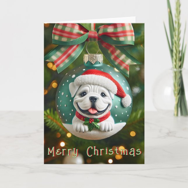 Tarjeta de ornamento navideño de Bulldog americano (Anverso)