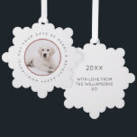 Tarjeta de ornamento navideño de foto de perro per<br><div class="desc">Celebra la temporada festiva con nuestra tarjeta de adornos navideños de fotos de perro de Personalizable, encarnando el espíritu de Happy Howlidays. Adaptada para mostrar el amor por tu compañero de peluche, esta carta única transforma la foto de tu perro en un adorado adorno navideño. Es la forma perfecta de...</div>