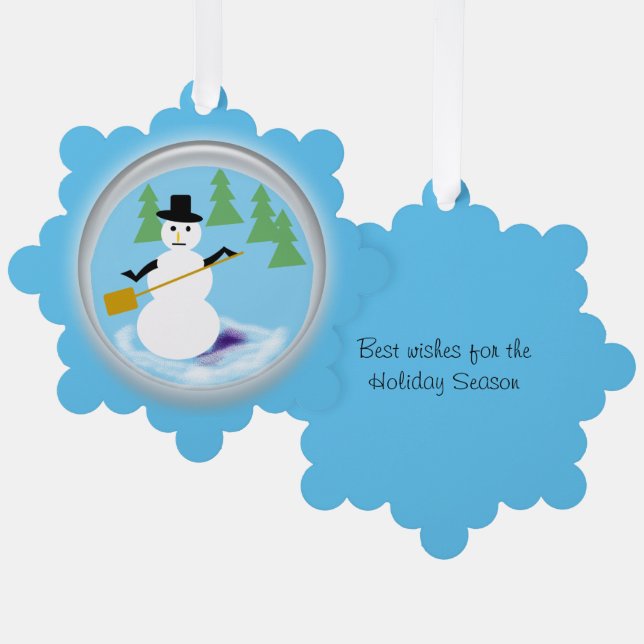 Tarjeta de ornamento - Snowman de trabajo (Anverso/Reverso)
