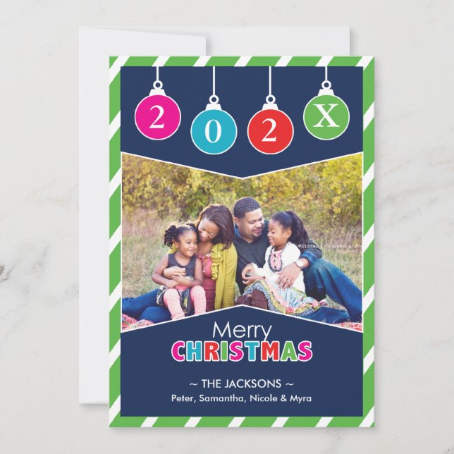Tarjeta de Ornamentos de fotos de navidad de Feliz (Anverso)