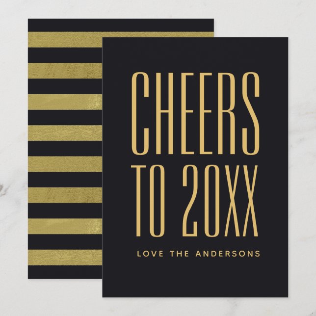 Tarjeta de oro azul personalizada de Año Nuevo min (Anverso / Reverso)