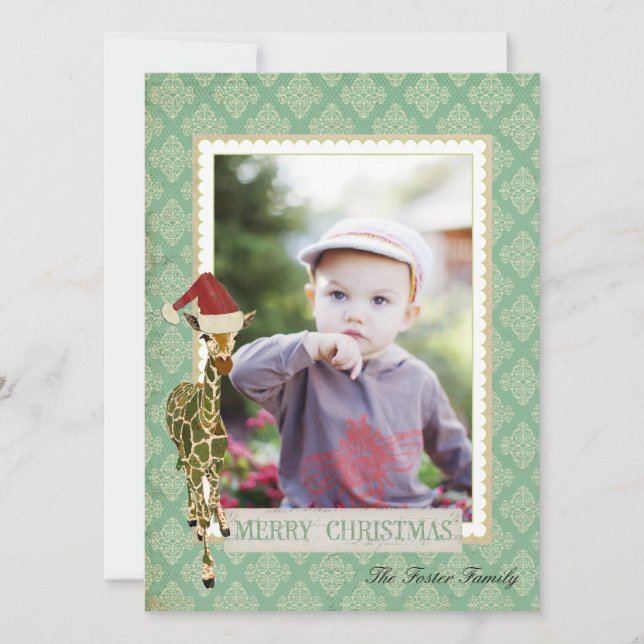 Tarjeta de oro de la foto del navidad de la jirafa (Anverso)