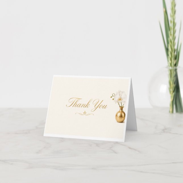 Tarjeta de Oro de Orquídea Blanca en Jarrón | Agra (Anverso)