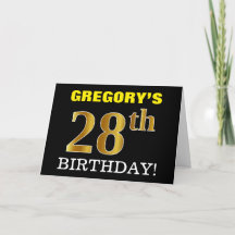 Tarjeta de oro negro, de imitación "28º cumpleaños