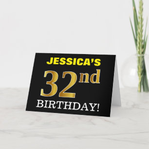Tarjeta de oro negro, de imitación "32 cumpleaños"