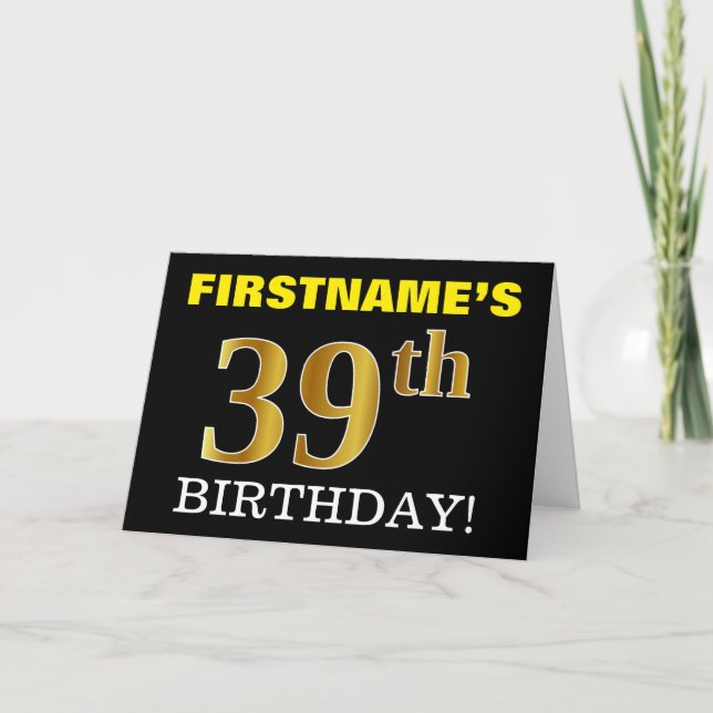 Tarjeta de oro negro, de imitación "39º cumpleaños (Anverso)