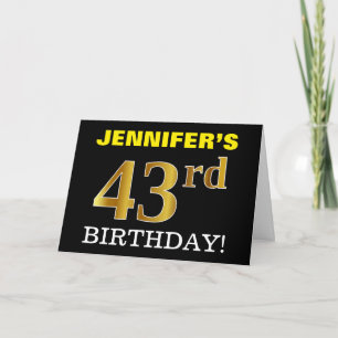Tarjeta de oro negro, de imitación "43 cumpleaños"