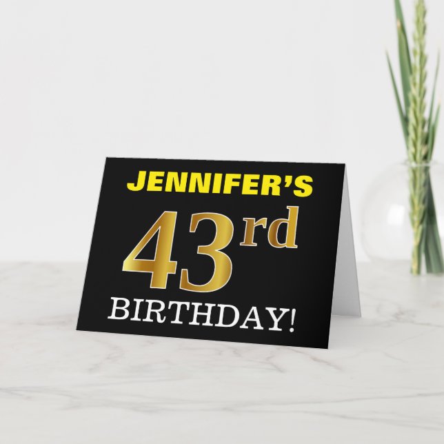 Tarjeta de oro negro, de imitación "43 cumpleaños" (Anverso)
