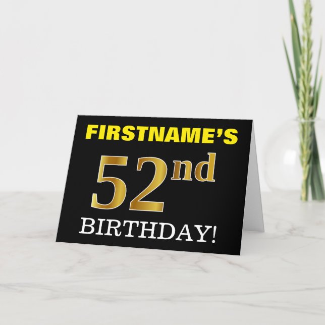 Tarjeta de oro negro, de imitación "52º cumpleaños (Anverso)