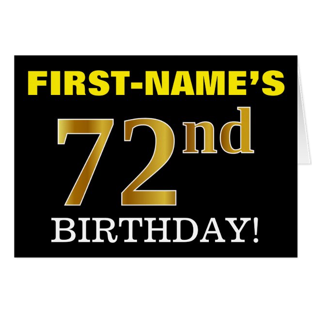Tarjeta de oro negro, de imitación, "72 cumpleaños (Anverso (Horizontal))