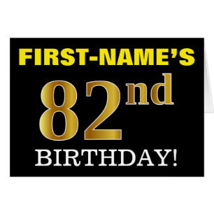 Tarjeta de oro negro, de imitación "82 cumpleaños"