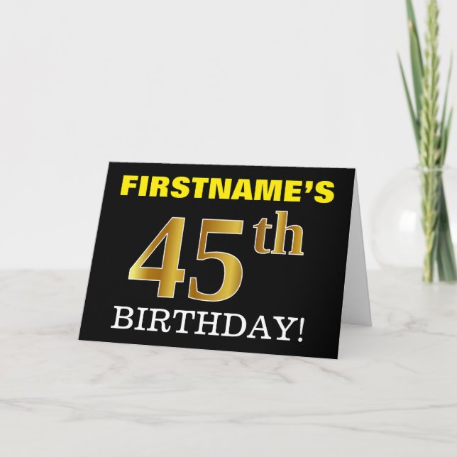 Tarjeta de oro negro e imitación "45º cumpleaños" (Anverso)