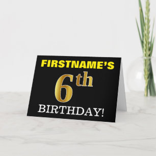 Tarjeta de oro negro e imitación "6º CUMPLEAÑOS"