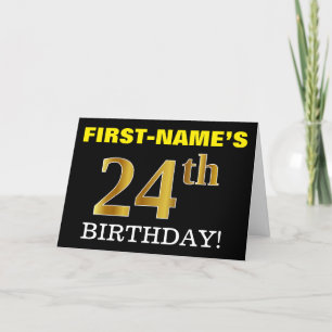 Tarjeta de oro negro, imitación, "24º cumpleaños"