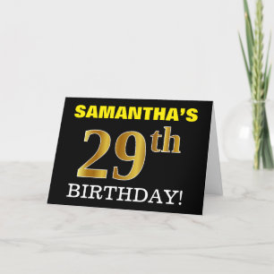Tarjeta de oro negro, imitación, "29º cumpleaños"